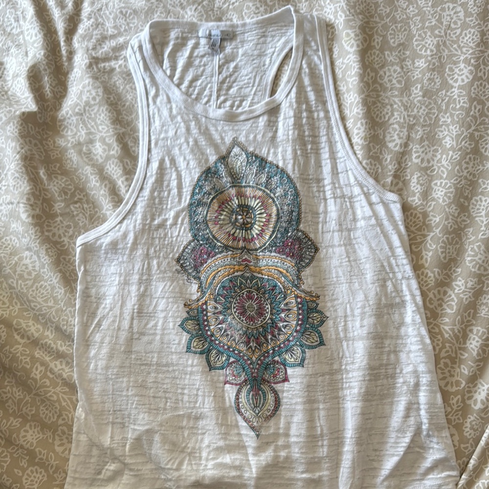 O’Neil White Burnout Tank with Colorful Mandala Design